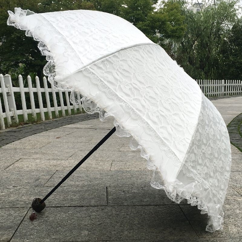 Sun umbrella, UV protection, pure white lace trim, black coating, opaque, 70% off foldable, rain or shine umbrella for women Sun umbrella, UV protection, pure white lace trim, black coating, opaque, 70% off foldable, rain or shine umbrella for women