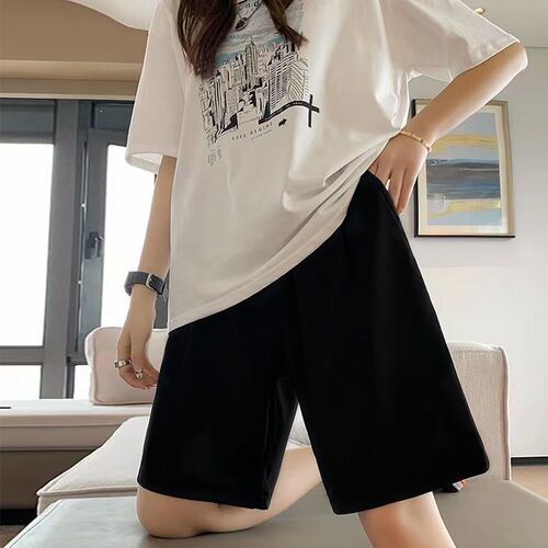  Summer New Solid Color Versatile Student Short Pants for Women Loose Straight Leg Casual Outerwear Sport Five-Finger Wide Leg Pants