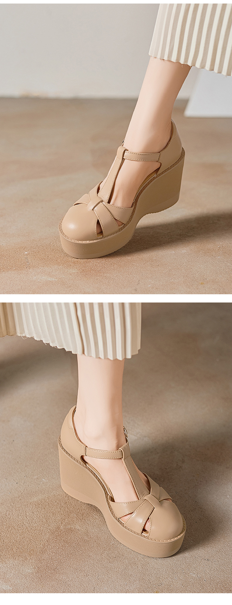 Sandal nữ cao gót đế dày 9.5 cm quai ngang khóa T — đen chi tiết 8
