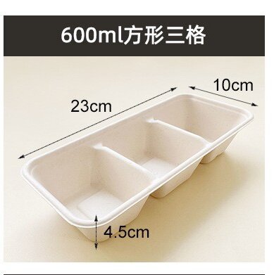 Caja de postre desechable de tres paneles de bento caja de embalaje degradable comida rápida para llevar comida ligera caja de comidas rectangular