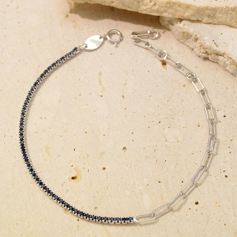 925 Sterling Silver Splicing Design Bracelet Ins Bracelet Accessible Luxury High-End Hand Jewelry Silver Jewelry Couple Bracelet Niche Versatile