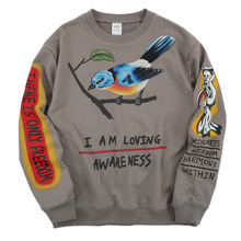 INS 欧美高街 侃爷骷髅架小鸟LOGO 印花 男女情侣百搭圆领卫衣潮