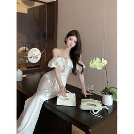 昕可达 初夏山茶 荷叶边一字肩拼接抹胸短款上衣设计感决美小衫