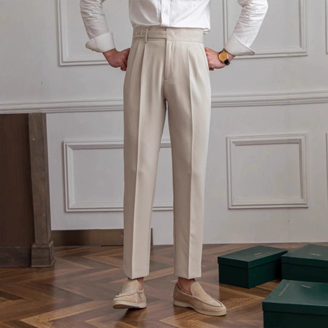 Весенне-летние драпированные мужские брюки с девятью точками, свободные прямые брюки в корейском стиле, деловая официальная одежда, элитные повседневные брюки.