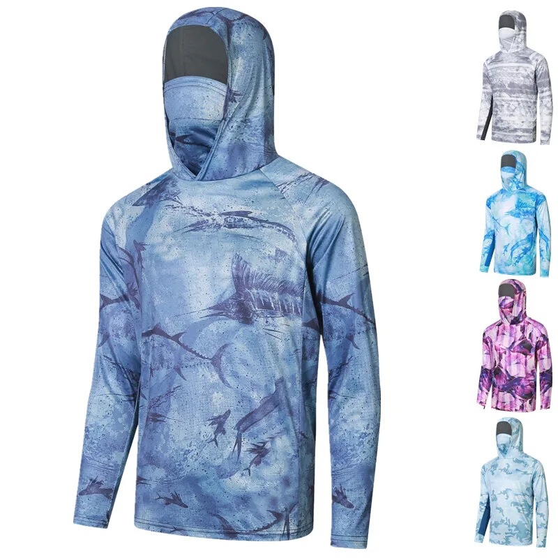 Men's Fishing Sweatshirt Shirt Uv Protection Long-Sleeved Fishing Shirt with Neck Strap Wet Sweat Mask Men's Fishing Sweatshirt Shirt Uv Protection Long-Sleeved Fishing Shirt with Neck Strap Wet Sweat Mask