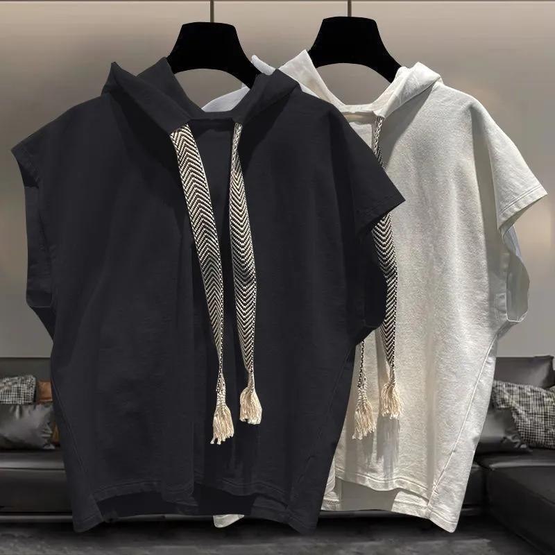 Hooded Sleeveless T-Shirt Men's Summer Large Size 150kg Ins Trendy Korean Style Versatile Waistcoat Vest Casual Loose Vest