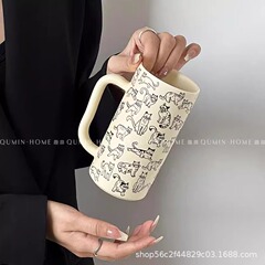 Ins風かわいい猫陶磁器カップレトロなマグカップアニメ朝食牛乳カップシンプルな飲みカップお土産