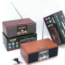 新品NS-6681木质复古蓝牙音箱家用双喇叭插卡收音机重低音炮音响