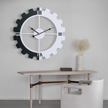 跨境工厂客厅挂钟一件代发齿轮钟静音复古罗马钟表创意装饰挂表