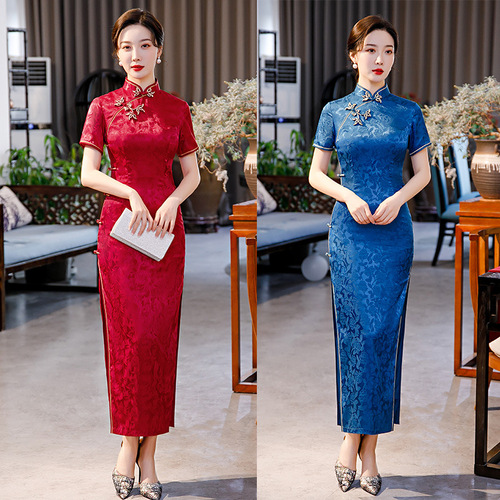Chinese dress traditional china oriental qipao dress jacquard cheongsam dress catwalk singer model host stage performance cheongsam
