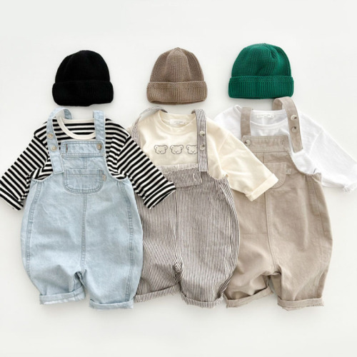 Korean version of ins infant and toddler clothing, stylish denim overalls, children's baby spring and autumn trendy simple casual jumpsuits