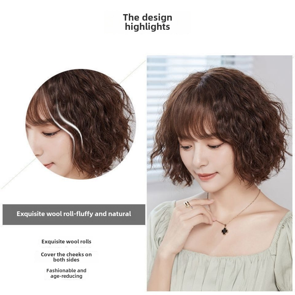 Perruque Femme Cheveux Mi-longs Tête Complète Réaliste Longueur Épaule Cheveux Courts Bouclés Étudiant Célébrité Internet Micro-bouclés Visage Rond Mode Perruque Couverture_voghion.com