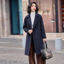 高定深灰色双面羊毛大衣女2025秋冬新款气质小个子毛呢外套中长款