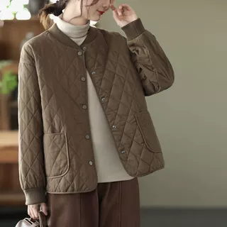 冬季纯色小棉袄休闲大码家居棉服高端短款宽松长袖夹棉薄小领棉袄