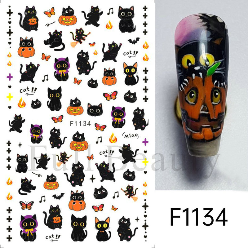 クロスボーダー新しいネイルアートステッカーハロウィン発光かわいい漫画ゴーストカボチャコウモリスターバック粘着ネイルステッカー|undefined