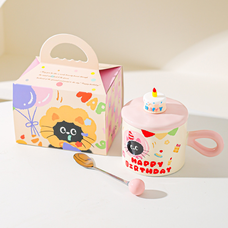 Caricatura encantadora gato cerámica taza de agua copas de alto valor caja de regalo regalo regalo de cumpleaños taza de desayuno