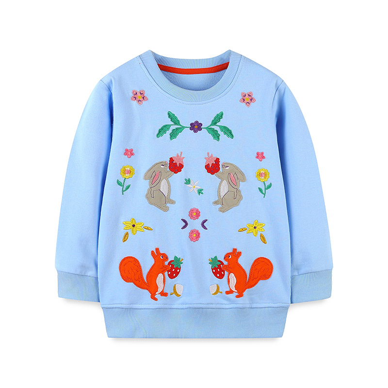 Suéter Infantil Otoño 2025, Estilo Europeo y Americano, Tejido de Algodón, Top Infantil con Bordado de Dibujos Animados, Jersey para Niñas