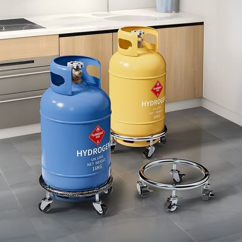 Base de tanque de gas doméstico de gas de freno portador móvil de rueda universal gas licuado de cocina estante de almacenamiento bandeja de soporte