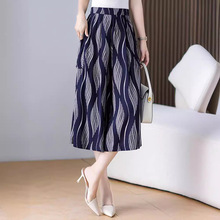 新款棉绸阔腿七分裤夏季大码宽松休闲裤薄款人造棉妈妈松紧腰裤子