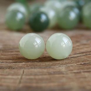 Xinjiang Hetian Jade Clear Water Material Loose Beads Round Beads Green White Jade Bracelet Necklace with Beads Ice Seed Pure Natural Beads DIY