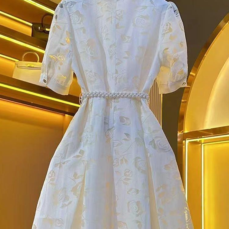 简单大方冷淡系别致小香风白色收腰连衣裙子2025新款女装夏季|undefined