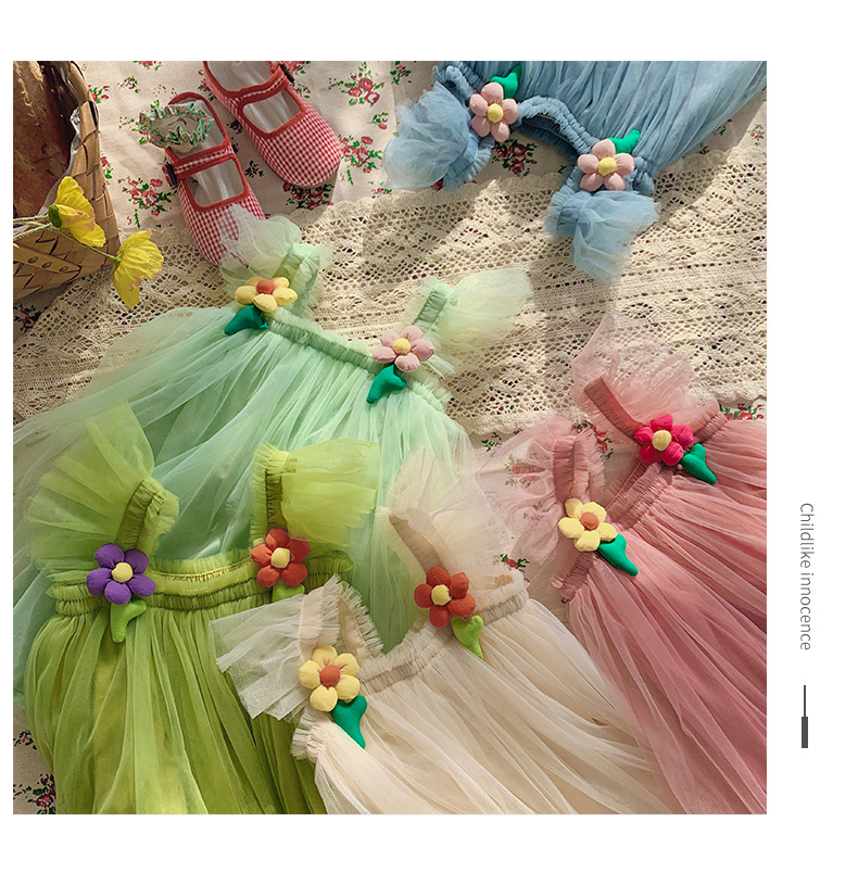 Princess Solid Color Flower Polyester Girls Dresses display picture 3