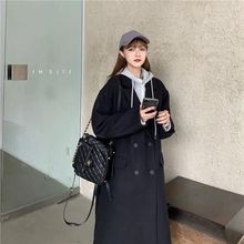 假两件毛呢外套2025冬季韩版宽松中长款拼接连帽加厚呢子大衣女装