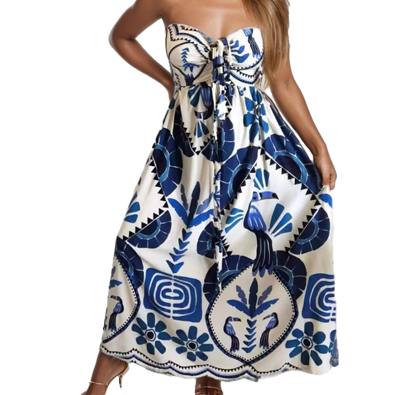 Women's Gender Wholesale Women's Vacation Flower Holiday Halter Neck Sleeveless Swing Dress