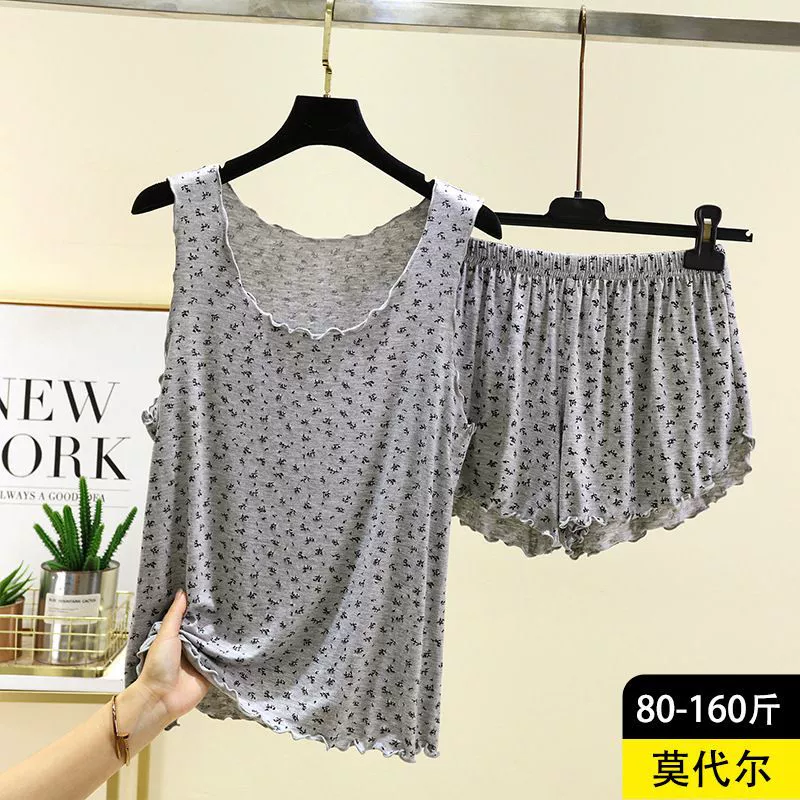 Модальный жилет, шорты, женские летние тонкие домашние одежды без рукавов с принтом, повседневные свободные пижамы больших размеров, комплект из двух предметов