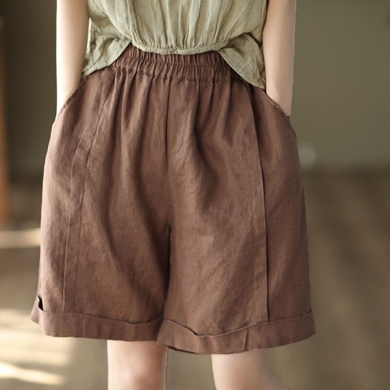 Summer Retro Cotton and Linen Shorts for Women, Patchwork Slimming Cuffed Wide-Leg Pants, Loose Straight-Leg Pants, Solid Color Casual Mid-Length Pants Summer Retro Cotton and Linen Shorts for Women, Patchwork Slimming Cuffed Wide-Leg Pants, Loose Straight-Leg Pants, Solid Color Casual Mid-Length Pants