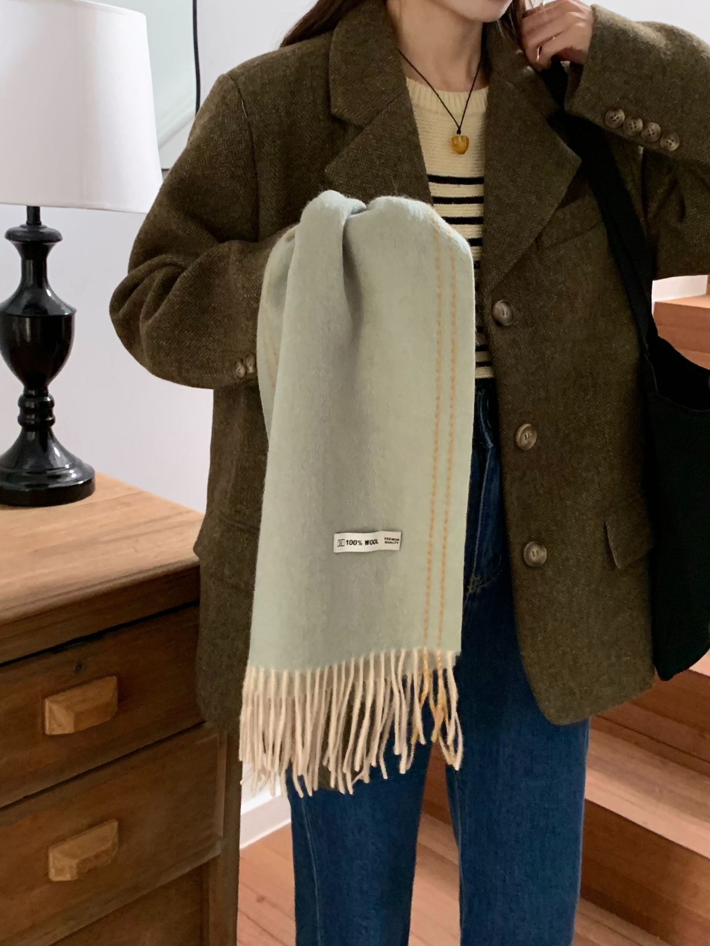 Sciarpa da coppia in edizione stretta, calda, versatile, coreana, invernale, da donna, in 100% lana, tinta unita, semplice, double face_voghion.com