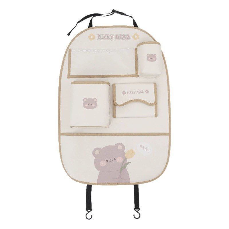 Сумка для хранения на спинку автомобильного сиденья, милый мультяшный автомобильный мусорный бак, креативная многофункциональная защитная накладка для салона автомобиля от ударов ногами