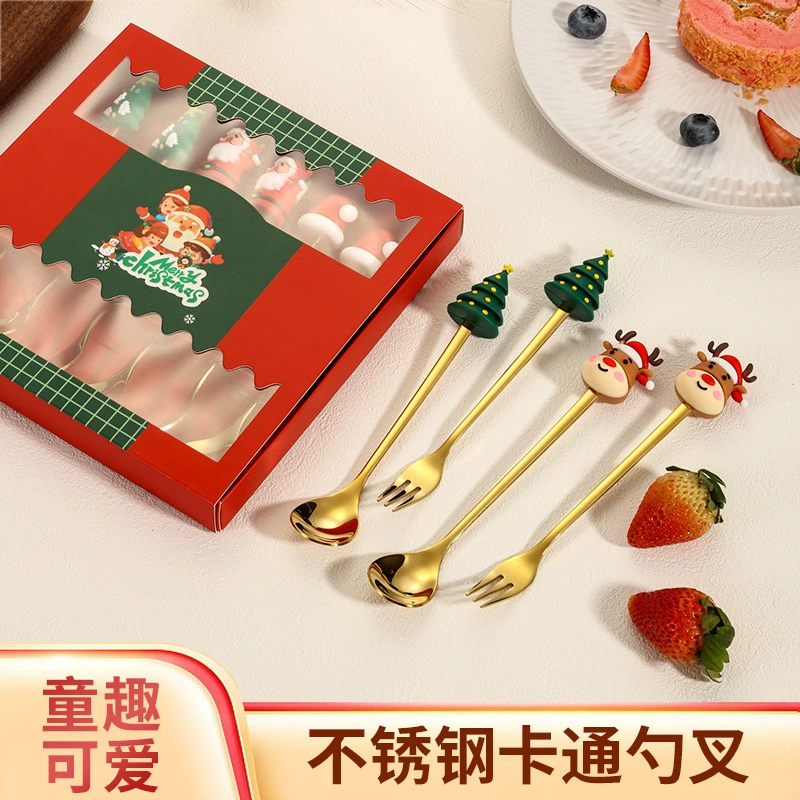 Fruit fork for elderly, doll, Christmas spoon, tableware, set, coffee box, Birthday gift