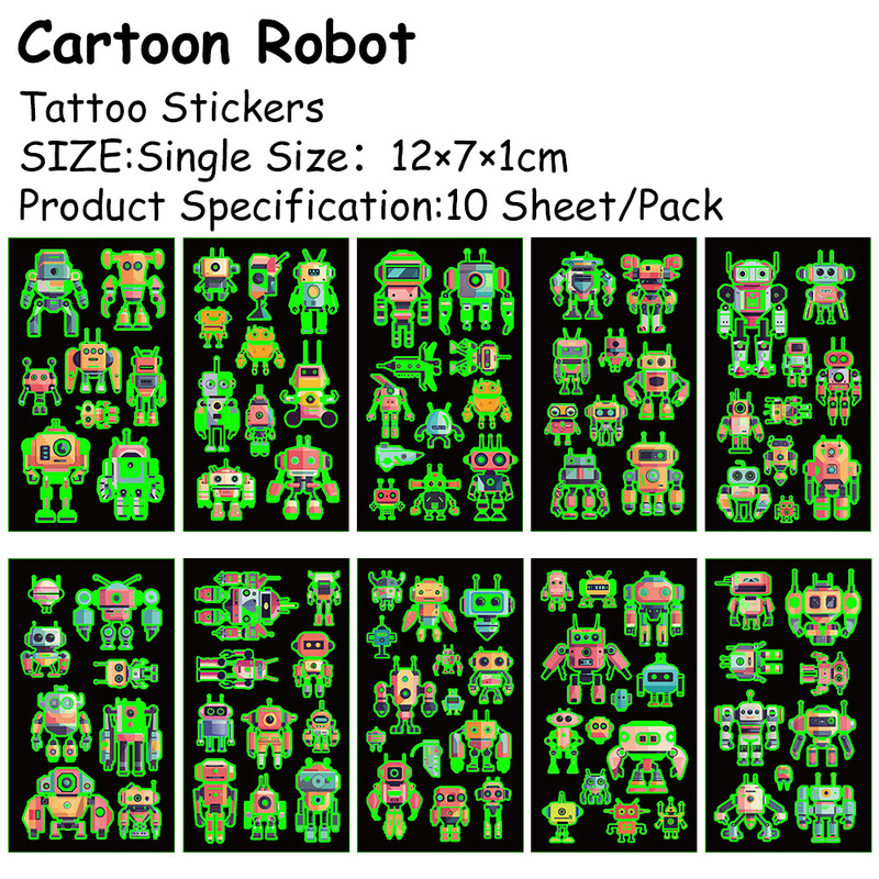10 Sheets/Pack Cross-Border Cartoon Robot Luminous Tattoo Stickers Arm DIY Temporary Toy Stickers Personalized Arm Stickers 10 Sheets/Pack Cross-Border Cartoon Robot Luminous Tattoo Stickers Arm DIY Temporary Toy Stickers Personalized Arm Stickers