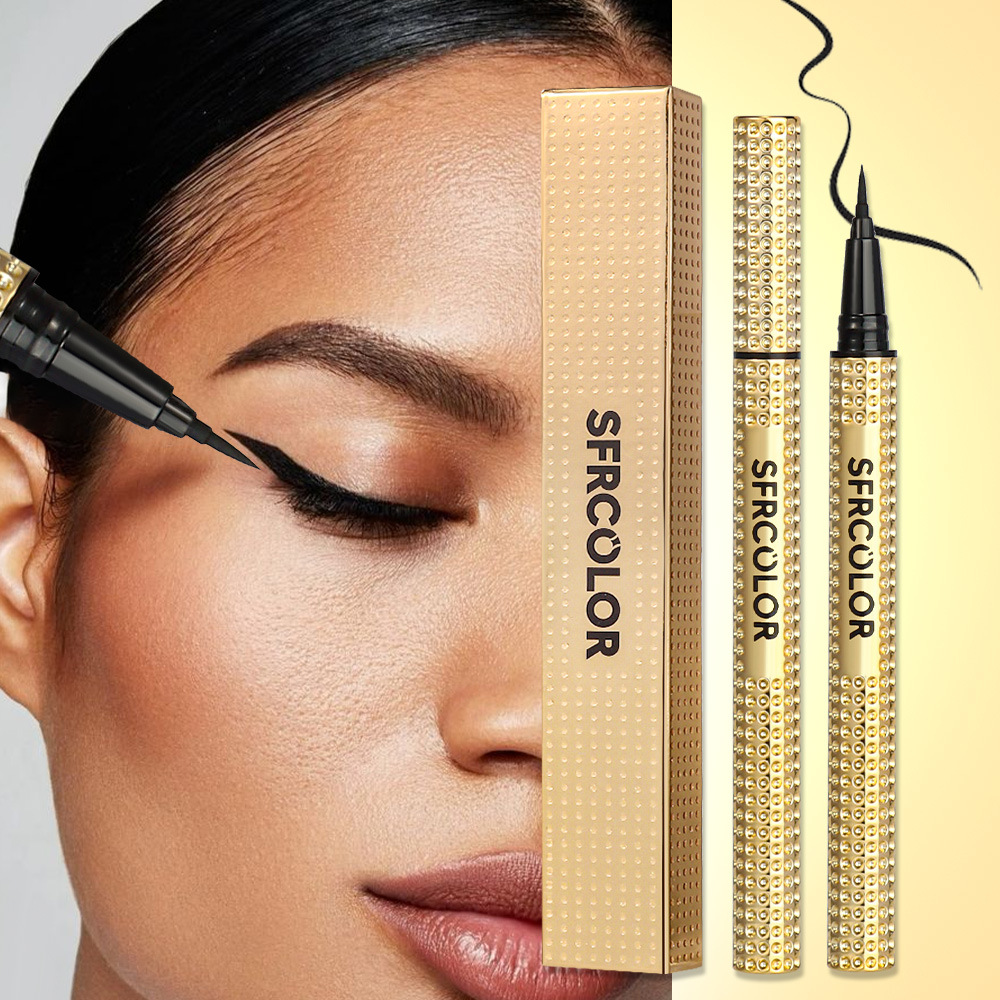 Pequeño tubo de oro resbaladizo rápido seco impermeable resistente al sudor duradero no es fácil de desvanecerse delineador de ojos negro para estudiantes novatos baratos