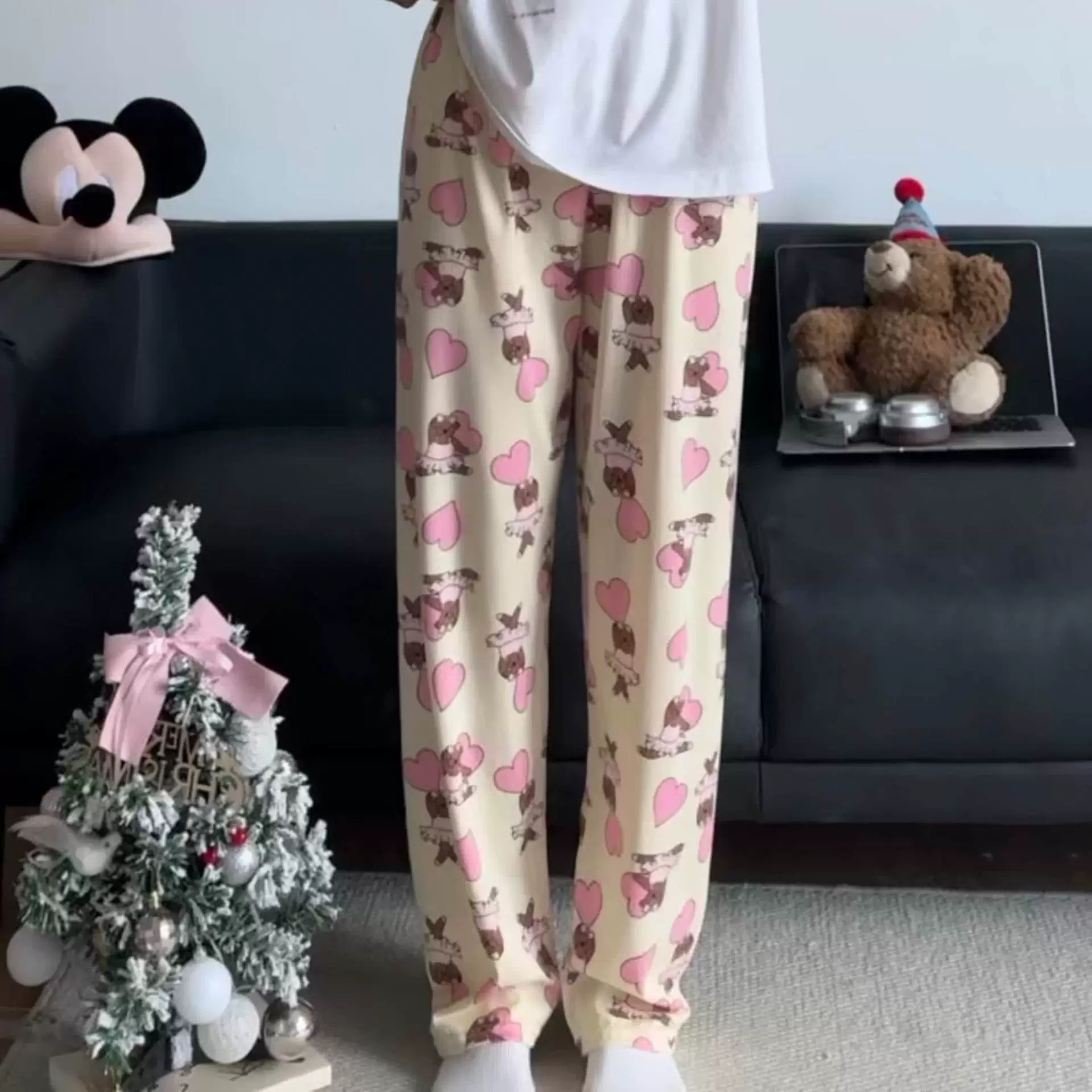 Hello Kitty, мультяшные осенние штаны, оверсайз, высокая талия, свободный прямой крой