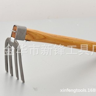 Manufacturer Supplies Wooden Handle Four-Tooth Rake Made of Carbon Steel with a Total Length of 36cm and Can Be Customized