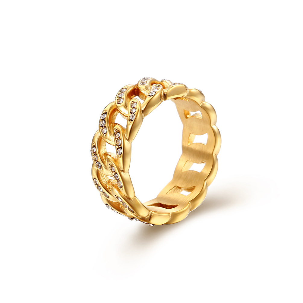 Cuban Chain Diamond Ring In Titanium Steel Hip Hop Style_voghion.com