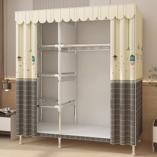 Durable Steel Pipe Sturdy Fabric Wardrobe for Home Bedroom Assembly, Suitable for Rental Housing Storage Cabinet, Simple Wardrobe Steel Frame