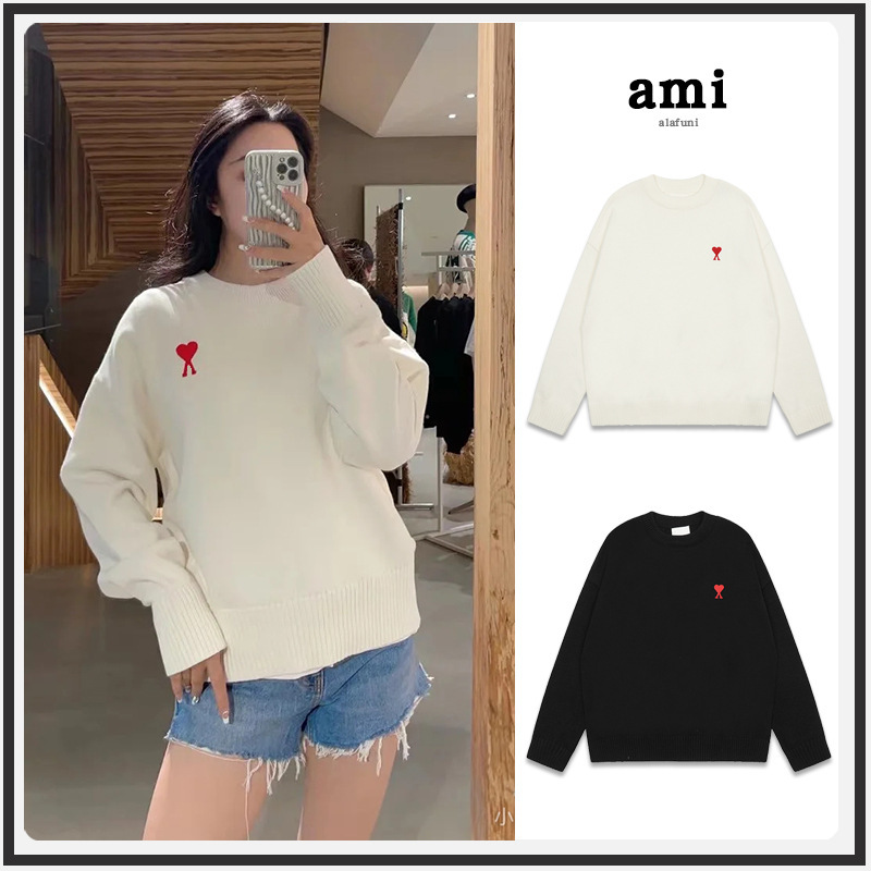 大ニュース！ ami セーター ラウンドネック リトルラブ 25ss 新しいカップルルーズ長袖クロスボーダーウール女性のセーター|undefined