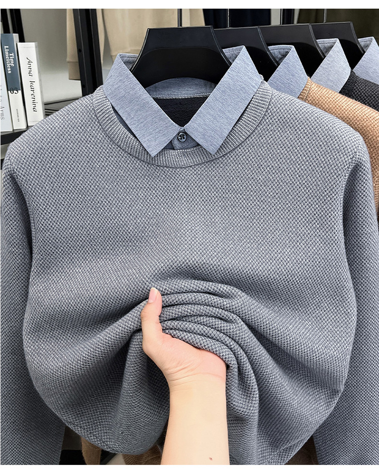 Herbst/Winter 2026/2025: Neues zweiteiliges Herren-Langarmshirt mit Fleecefutter, dicker, einfarbiger Sohle und schlichtem Design_voghion.com