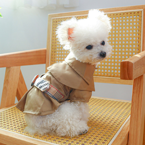 Pet Clothes Dog Clothing Spring and Autumn Teddy Bichon Pomeranian Khaki Windbreaker Couple Clothing Coat Dress