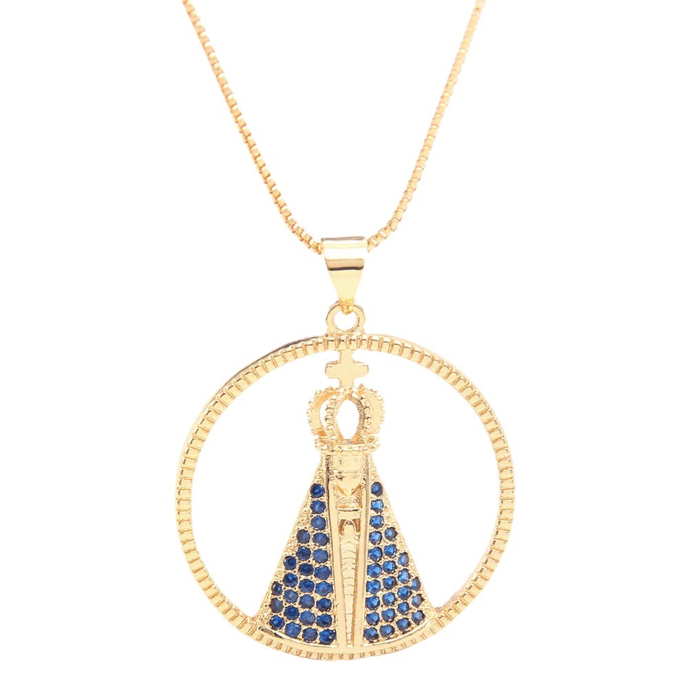 Oro de la manera hueco de cobre chapado en oro con incrustaciones de circón colgante de encaje collar religioso accesorios de la joyería europea y americana transfronteriza al por mayor