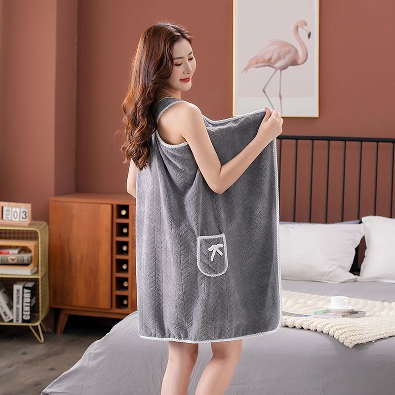 Water-absorbent, quick-drying, thickened, versatile summer bathrobe for women, can be worn and wrapped in a towel, bath towel, dressing style