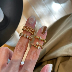 New Chinese Style Gular Ring for Women, Old Money Style, Exquisite Beaded Edge Lace Zirconia Bamboo Joint High-End Index Finger Ring