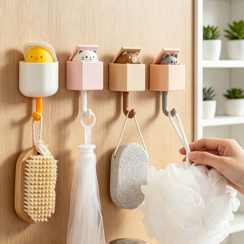 Cute Traceless Hooks, Strong Adhesive Wall Hooks, Animal-Shaped Hooks, Key Hooks for Entryway, Door Back Hooks, No-Nail Required