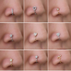 European and American cross-border new style zircon nose ring metal U-shaped flower love nose nail nose ornament simple fashion piercing jewelry