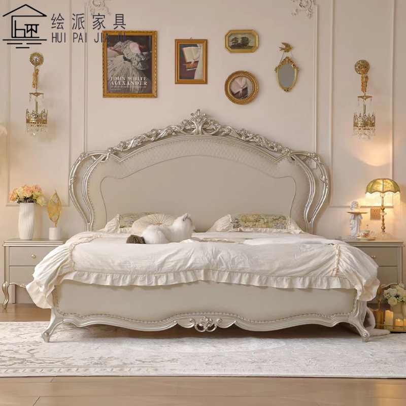 American High-End Solid Wood Bed European Palace Solid Wood Carved 1.8m Double Bed Romantic Bedroom Princess Bed Wedding Bed