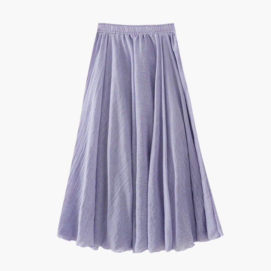 Pleated Midi Skirt Style Textured Cotton Linen Fabric Casual A-Line Summer Skirt Size 25 Full Skirt_ecoleips.com