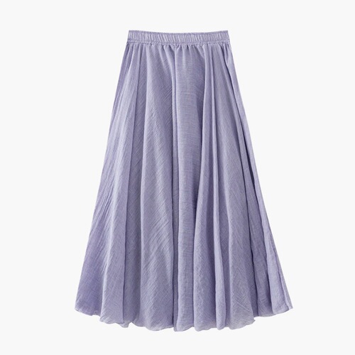 Japanese-Korean Style Ice Silk Cotton Linen Texture Pleated Half-Body Skirt for Women, 25 Summer, Draping Loose Hem A-Line Umbrella Skirt Maxi Dress